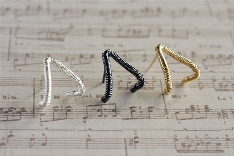 Drop Stud Earrings Triangle Earrings Sterling Silver Stud Earrings Small Stud Earrings Wire Wrapped Earrings Silver Statement Earrings