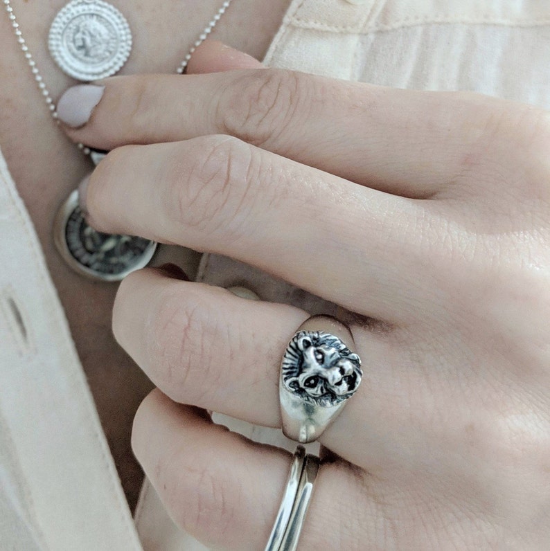 Lion Ring Lion pinky Ring Gold / Silver Ring Unisex Etsy
