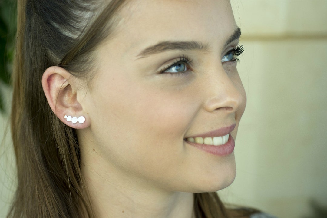 Silver Earring Set Circles Ear Cuff Earring Plus a Gift - Etsy