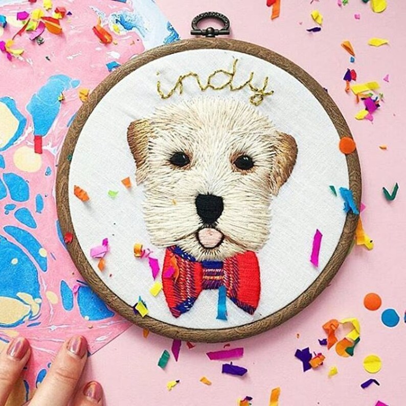Large Custom Embroidered Pet Portrait Embroidered Hoop Art Etsy