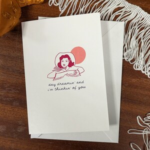 Une journée rêvée et je pense à vous - illustration de cow-girl - Saint-Valentin - anniversaire - carte d'amour - vierge à l'intérieur