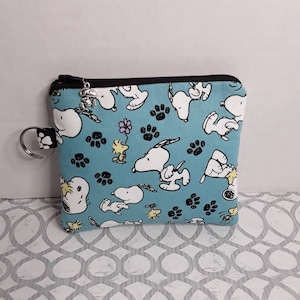 Snoopy & Woodstock Handmade Coin Purse, Blue Paw Print Key Chain