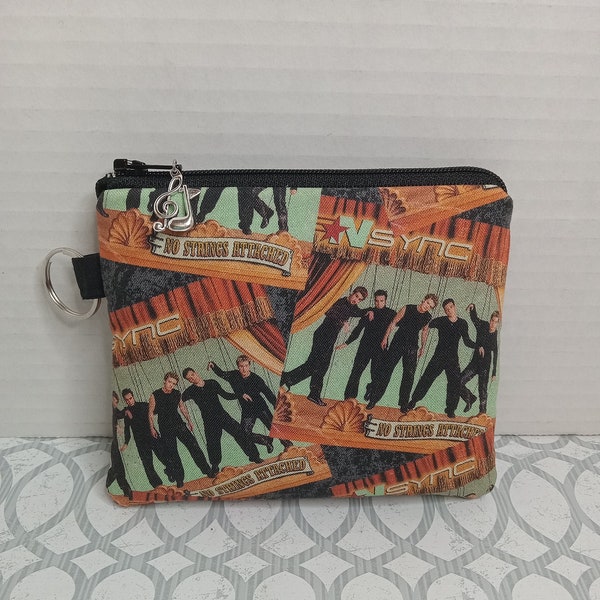 NSYNC No Strings Attached inspired handmade zippered cotton fabric coin bag coin purse gift card holder change purse