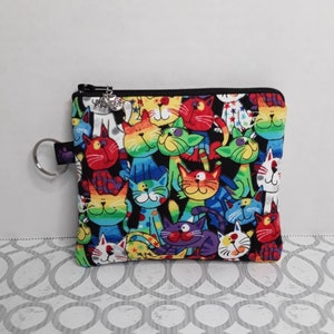 Colorful Cats inspired cotton fabric coin bag/key chain gift card holder coin pouch handmade
