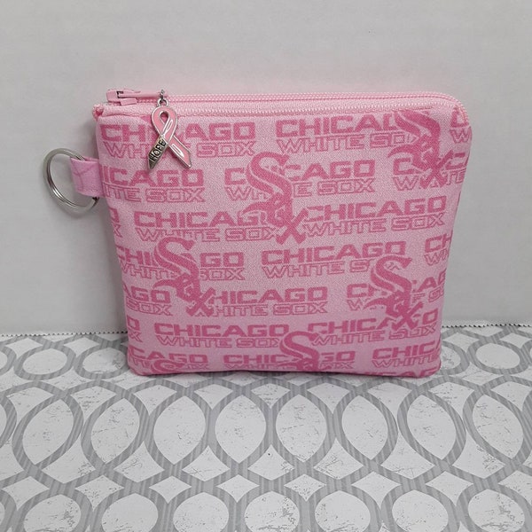 Chicago White Sox MLB Breast  Cancer awareness inspired coin bag key chain wallet handmade handbag accessories