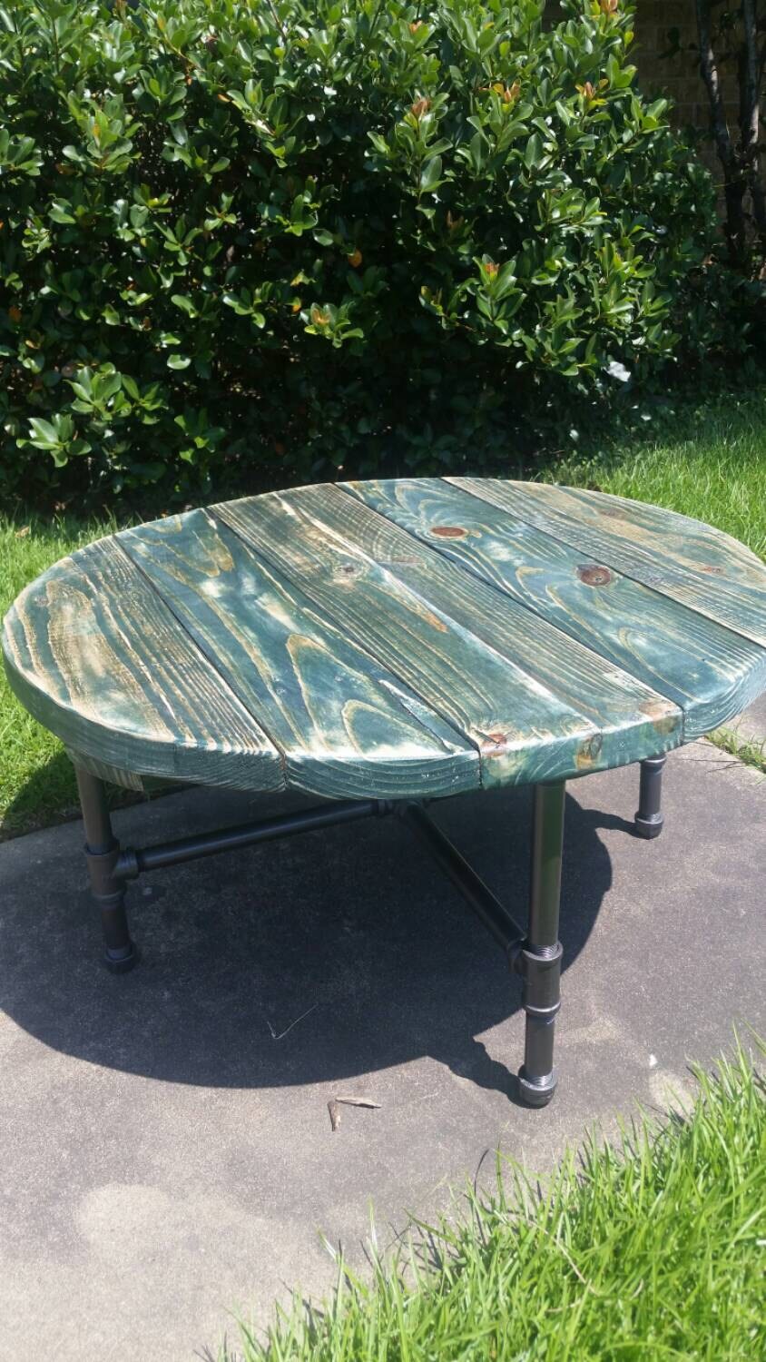 Industrial Pipe Leg Round Coffee Table 32 FREE Etsy