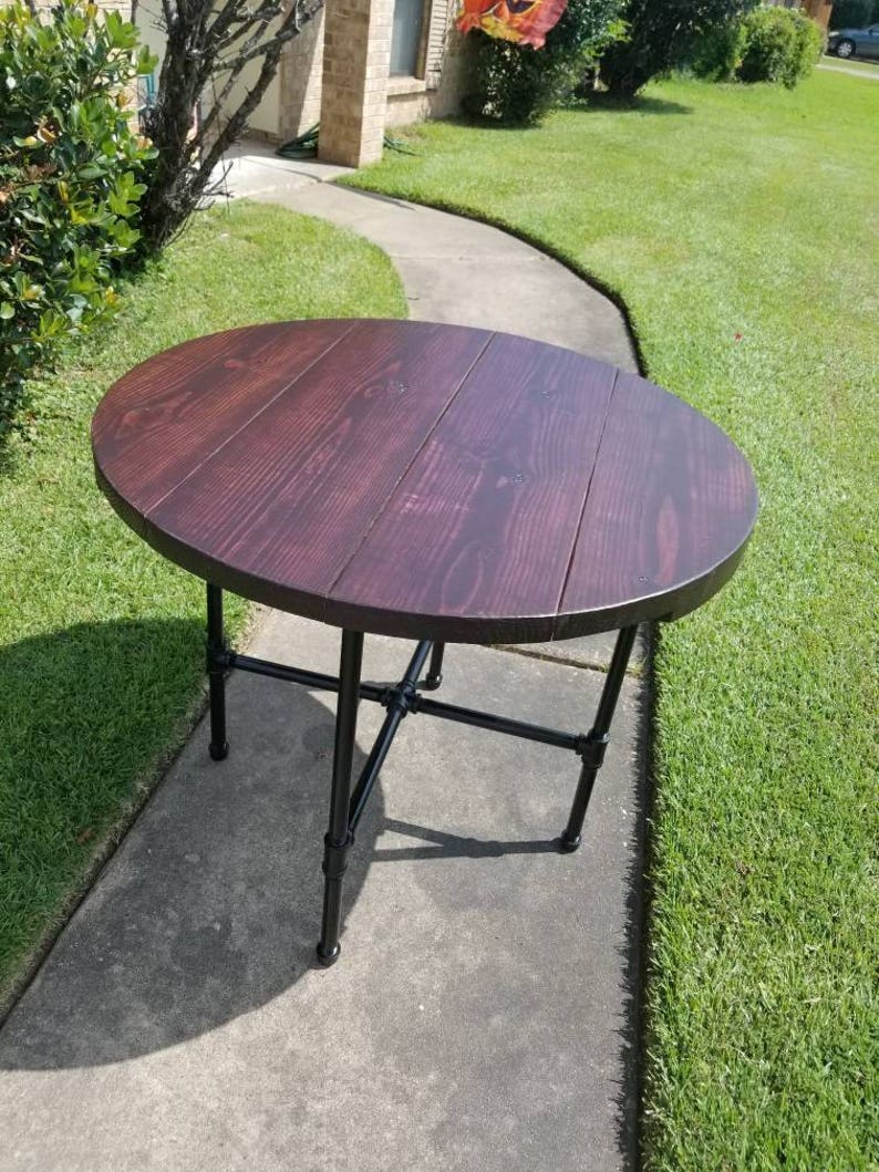 Industrial Pipe Leg Round Dining Table 36 Etsy