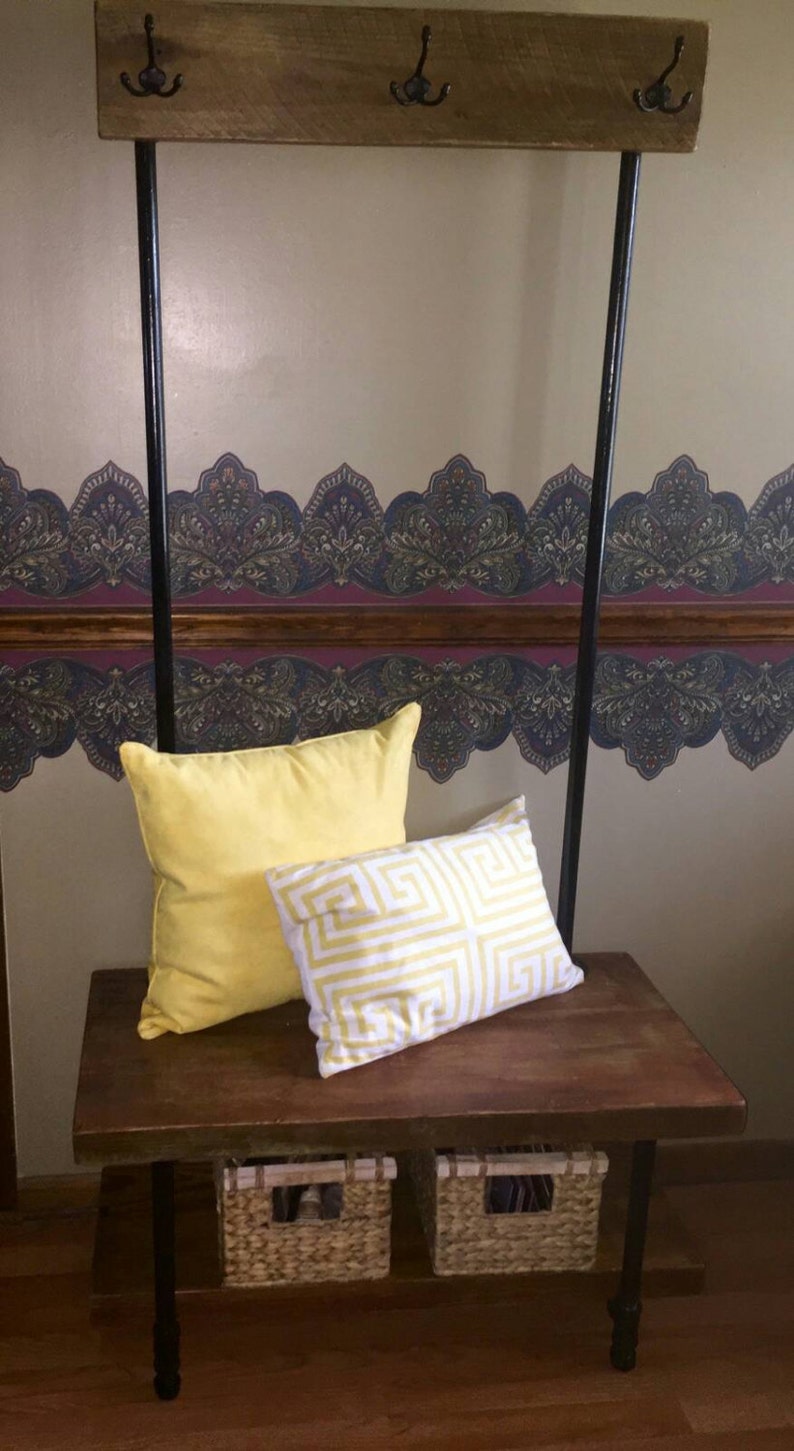 Reclaimed Wood and Steel Pipe Entryway Hall Tree Etsy