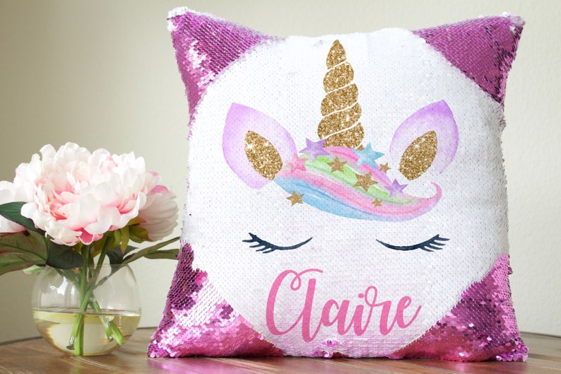 unicorn sequin pillow