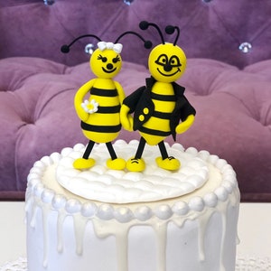 Cake Topper, Bee Cake Topper, Birthday Cake Topper With Bees, Figurine Wedding Cake Topper, Cute Cake Topper image 2