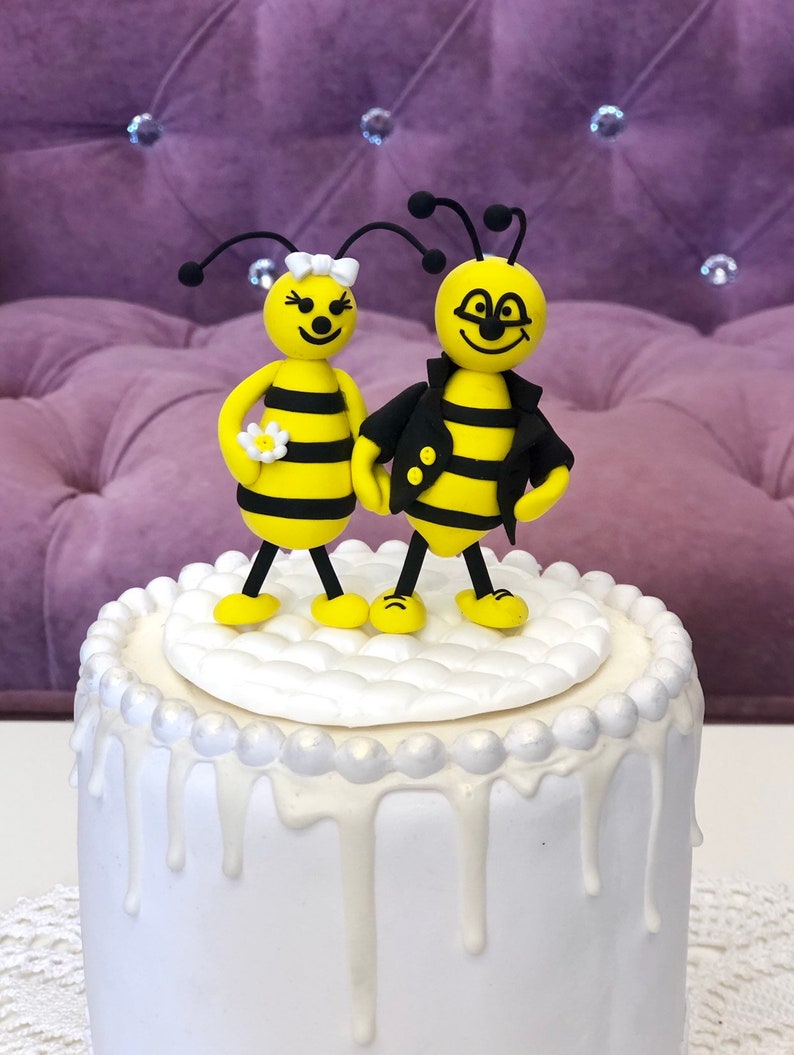 Cake Topper, Bee Cake Topper, Birthday Cake Topper With Bees, Figurine Wedding Cake Topper, Cute Cake Topper image 2