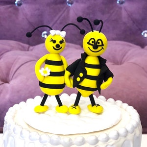 Cake Topper, Bee Cake Topper, Birthday Cake Topper With Bees, Figurine Wedding Cake Topper, Cute Cake Topper image 1
