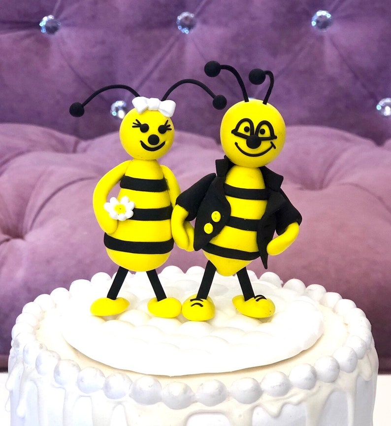 Cake Topper, Bee Cake Topper, Birthday Cake Topper With Bees, Figurine Wedding Cake Topper, Cute Cake Topper image 1