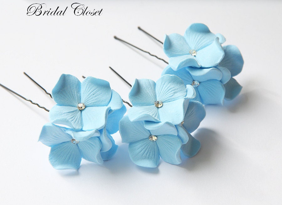 Bridal Hair Pins Blue Hydrangea Flower Hair Pins Bridesmaids Etsy