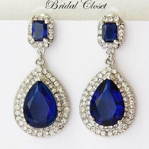 Bridal Earrings, Crystal Earrings Bridal, Drop Dangle Bridal Earrings, Blue Crystal Earrings, Something Blue Earrings, Wedding Earrings