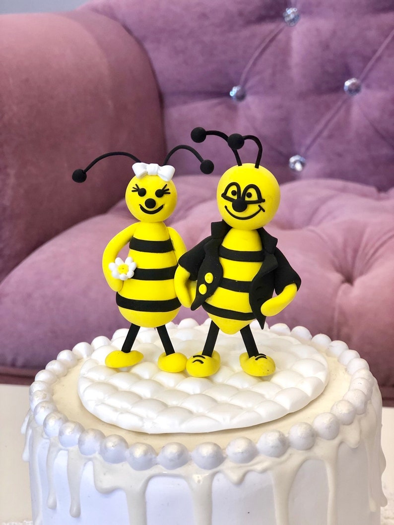 Cake Topper, Bee Cake Topper, Birthday Cake Topper With Bees, Figurine Wedding Cake Topper, Cute Cake Topper image 5
