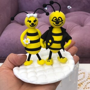 Cake Topper, Bee Cake Topper, Birthday Cake Topper With Bees, Figurine Wedding Cake Topper, Cute Cake Topper image 3