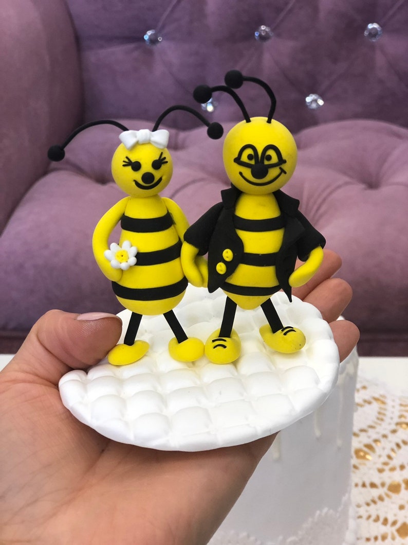 Cake Topper, Bee Cake Topper, Birthday Cake Topper With Bees, Figurine Wedding Cake Topper, Cute Cake Topper image 3
