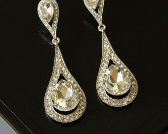 Bridal Earrings Crystal Long Wedding Earrings, Teardrop Crystal Earrings, Drop Dangle Earrings Crystal, Swarovski Crystal Earrings