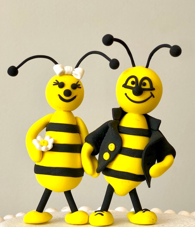 Cake Topper, Bee Cake Topper, Birthday Cake Topper With Bees, Figurine Wedding Cake Topper, Cute Cake Topper image 4