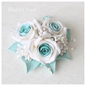 Flower Cake Topper, Wedding Cake Topper With Roses, Flower Wedding Cake Topper, Aqua Blue Topper, Floral Cake Decoration, Turquoise Topper image 4