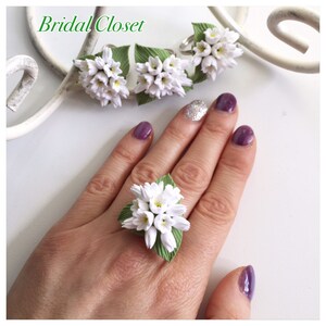 Statement Ring, Bridal Ring, Bridesmaids Ring, Bridesmaid Gift, Wedding Ring, Bridal Jewelry, Lily Of The Valley Ring, Statement Flower Ring image 1