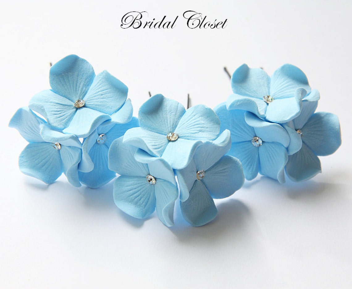 Bridal Hair Pins Blue Hydrangea Flower Hair Pins Bridesmaids Etsy