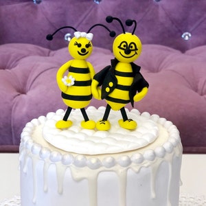 Cake Topper, Bee Cake Topper, Birthday Cake Topper With Bees, Figurine Wedding Cake Topper, Cute Cake Topper image 6