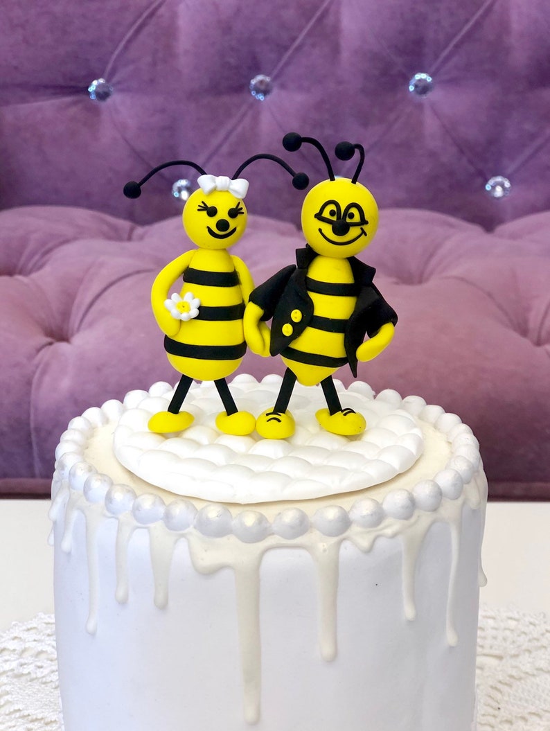 Cake Topper, Bee Cake Topper, Birthday Cake Topper With Bees, Figurine Wedding Cake Topper, Cute Cake Topper image 6