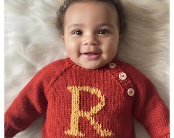 Personalized Hand Knitted Baby Sweater: Weasley Style Infant Jumper, Custom Initial Gift