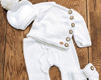 Knitted Baby Clothes Sets - Sweater, Pants, Hat and Booties for Complete Outfit