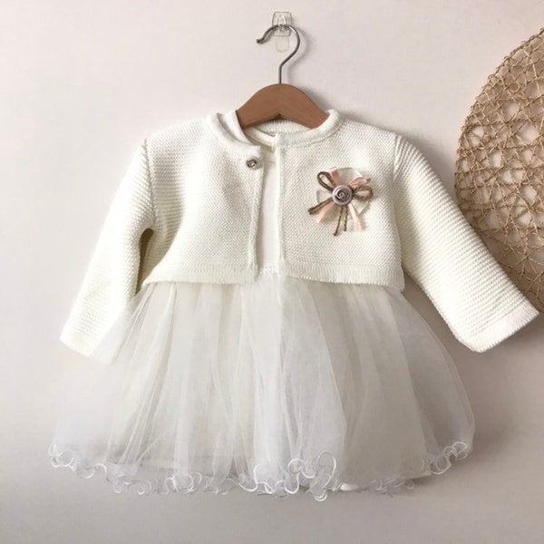 Baby girl wedding outfit, wedding dress, wedding bolero, first birthday outfit, 1st birthday girl outfit