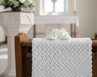 White Baptism Baby Blanket: Vintage Lace Crochet, Heirloom Christening Gift, Newborn Ceremony Keepsake