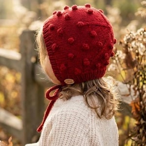 Hand Knitted Popcorn Baby Bonnet: Bobble Stitch Newborn Photography Props, Wool Blend Beanie