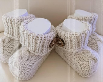 Knitted Baby Booties pregnancy announcement booties,  twin baby shower gift, newborn neutral coming home outfit, newborn boy,