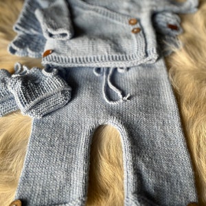 newborn boy knitted outfit baby blue newborn boy coming home outfit, handmade keepsake newborn outfit image 2