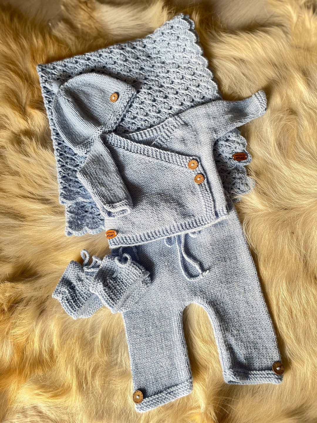 Newborn Boy Knitted Outfit Baby Blue Newborn Boy Coming Home Outfit