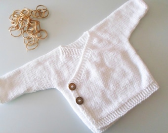 gender neutral knit baby kimono wrap cardigan, newborn knit wrap sweater, white baby sweater, Baby kimono, newborn knitted sweater