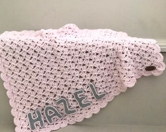 Personalized baby blanket -  crochet baby blanket - baby name blanket - baby keepsake gift, woodland baby shower, gender neutral