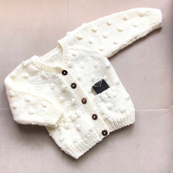 Popcorn baby cardigan - toddler sweater - pocket sweater - pocket cardigan - toddler popcorn sweater - girl sweater, boy sweater,