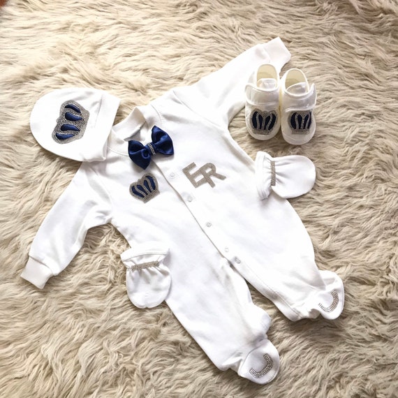 baby boy sleepsuit and hat set