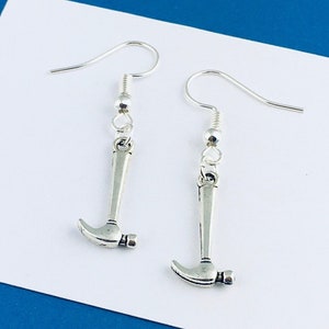 Hammer Earrings, DIY construction tools, girlfriend gift for birthday, halloween costume, quirky earrings, gothic earrings, builder gift