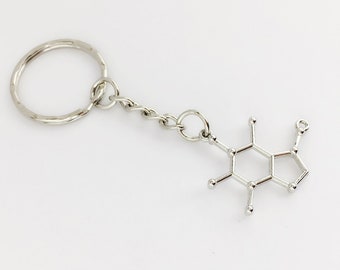 Caffeine keychain, caffeine molecule keychain, caffeine keyring, coffee keychain keyring, barista gift, coffee lover gift coffee addict gift