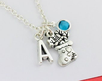 Gepersonaliseerde kerstsokketting met initiaal en geboortesteenkristal, kerstsokketting, kerstsieraden, feestelijke sieraden