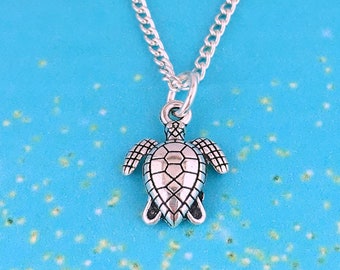 Turtle Necklace, tortoise jewelry, ocean jewellery,  nautical sea charm boho gift, sister birthday gift for animal lover, marine biologist