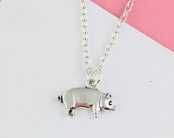 Pig Necklace, Farm Animal Jewelry, Vegan gift for her, gift for sister, farmer gift, vet nurse gift, BFF gift for birthday cute , black cord