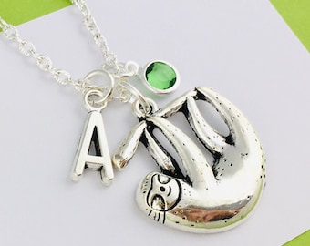 Personalised Sloth Necklace, sloth lover gift, hanging sloth gift, sloth accessory, custom necklace, necklace with initial, vegan gift