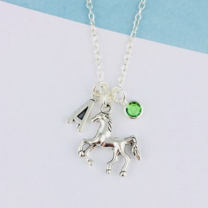 Personalized Horse Necklace, Initial and Birthstone gift for her, Equestrian Jewellery, Horse Girl Gift for Daughter, Horse riding friend