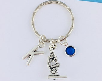 Personalized Microscope Keychain, biology keychain, gift for biologists, chemistry teacher gift for graduation microscope gift initial charm