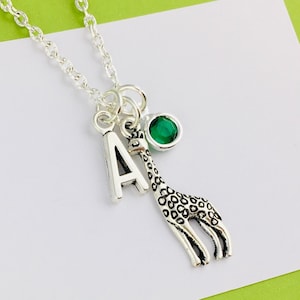 Personalised Giraffe Necklace, Custom animal necklace, giraffe gift for her, giraffe jewellery, birthstone crystal or initial charm, safari